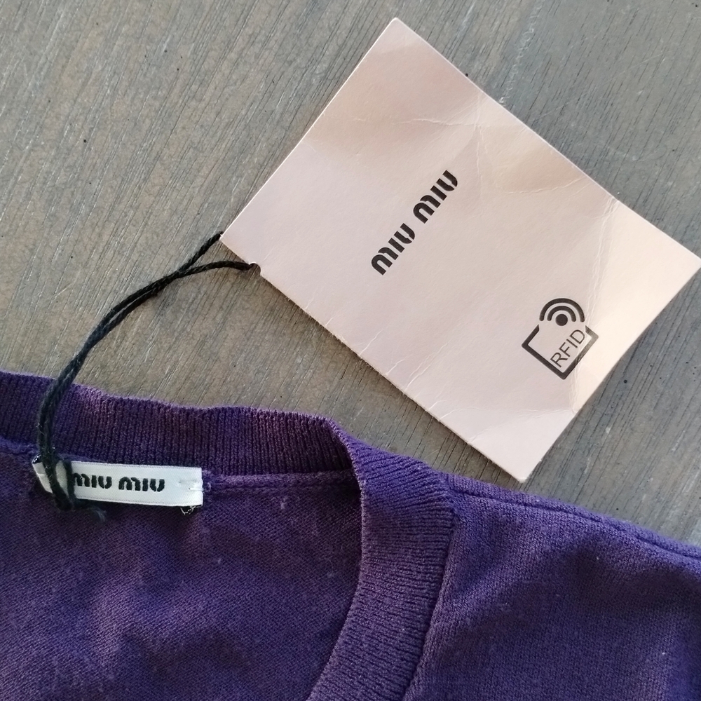 Miu Miu Violet Virgin Wool Ruffle Cardigan NWT Authenticated Italy - Picture 7 of 10